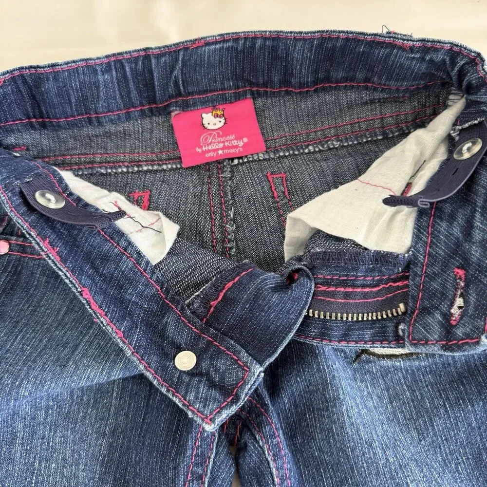Macy's Hello Kitty Jeans Girls Size 5 Adjustable Waist Straight Leg Embroidered